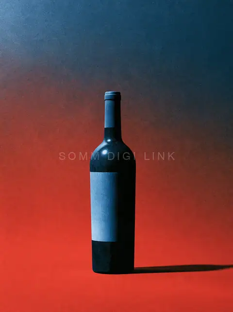 Bottle between blue and red