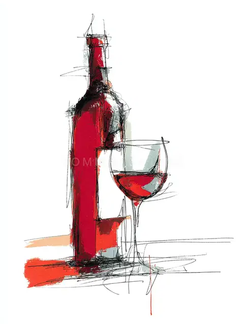 Red Bottle & Glass Sketch