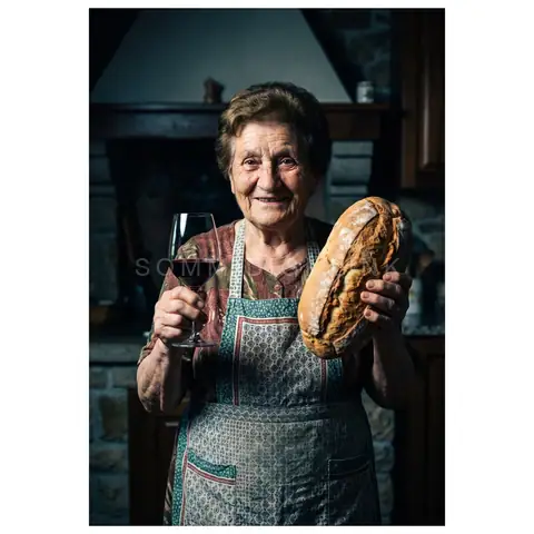 Nonna with bread and wine