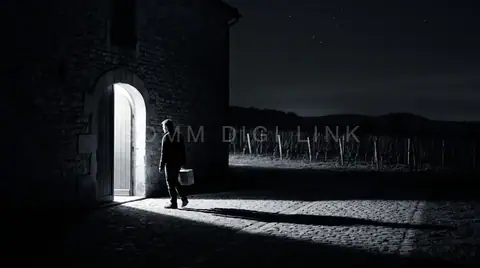 One lit door at night