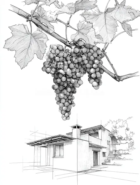 Winery Grape Line Drawing