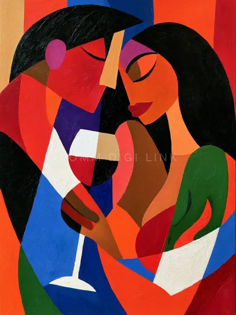 Cubist wine couple